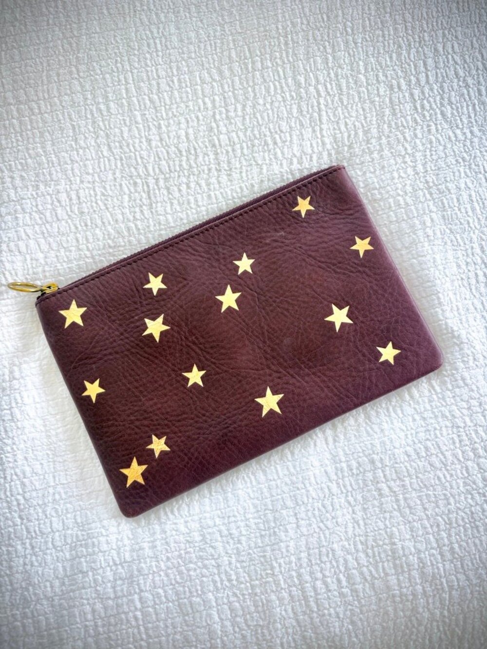 Madewell NWT Burgundy Leather Zippered Pouch with Gold Stars